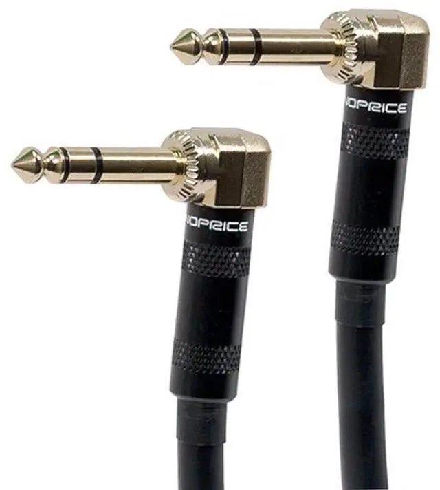 Main image of Premier Series 1/4 Inch (TRS) Right Angle Male to Right Angle Male 16AWG Cable Cord - 3 Feet- Black (Gold Plated)