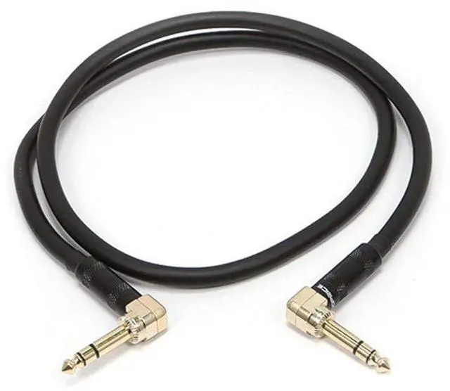 Alt view image 2 of 2 - Premier Series 1/4 Inch (TRS) Right Angle Male to Right Angle Male 16AWG Cable Cord - 3 Feet- Black (Gold Plated)