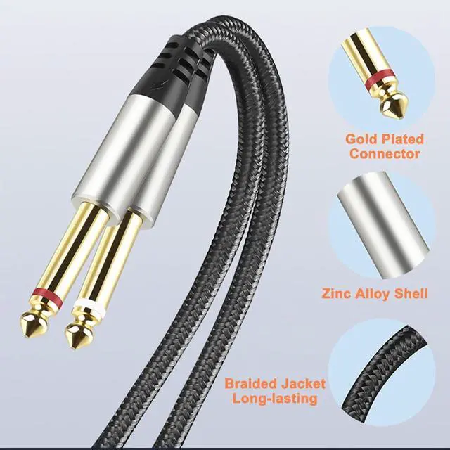 Alt view image 4 of 7 - 3ft 3.5mm to 1/4 Adapter Audio Stereo Cable TRS 1/8 to Dual Quarter Inch TS 6.35mm Y Splitter Guitar AMP Aux Cord for Headphones Jack Laptop Speaker Phone Mixer