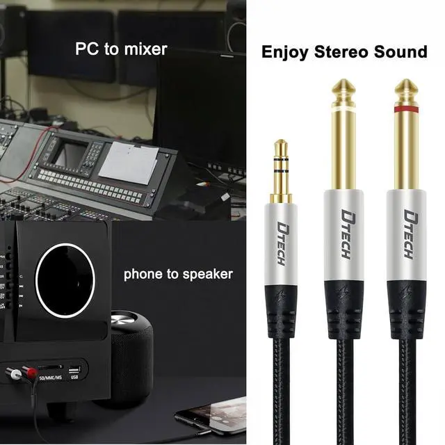 Alt view image 5 of 7 - 3ft 3.5mm to 1/4 Adapter Audio Stereo Cable TRS 1/8 to Dual Quarter Inch TS 6.35mm Y Splitter Guitar AMP Aux Cord for Headphones Jack Laptop Speaker Phone Mixer