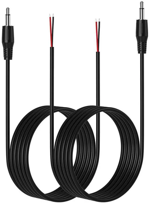 Main image of 2-Pack 6FT Replacement 3.5mm Male Jack to Bare Wire Open End TS 2 Pole Mono 1/8 3.5mm Jack Plug Connector AUX Audio Cable for Scanner Speaker PA horns morse key cooling fans power amp Repair