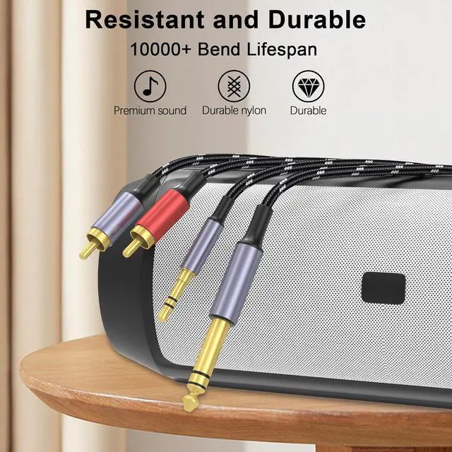 Alt view image 3 of 6 - 3.5mm to RCA 1/4 TRS to Dual RCA Cable 2-in-1 Audio Cable Gold-Plated HiFi Sound Headphone Jack Auxiliary Cord 1/8 6.35mm Adapter Stereo Y Splitter for Phone Speaker MP3 Tablet HDTV 6.6FT
