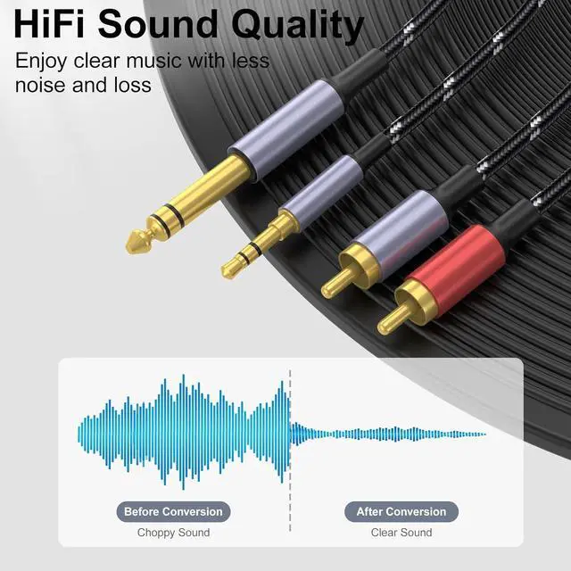 Alt view image 5 of 6 - 3.5mm to RCA 1/4 TRS to Dual RCA Cable 2-in-1 Audio Cable Gold-Plated HiFi Sound Headphone Jack Auxiliary Cord 1/8 6.35mm Adapter Stereo Y Splitter for Phone Speaker MP3 Tablet HDTV 6.6FT