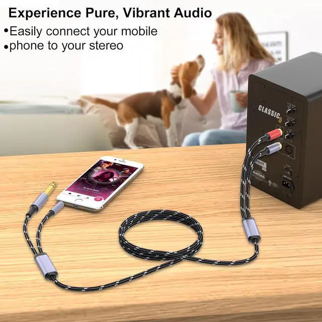 Alt view image 6 of 6 - 3.5mm to RCA 1/4 TRS to Dual RCA Cable 2-in-1 Audio Cable Gold-Plated HiFi Sound Headphone Jack Auxiliary Cord 1/8 6.35mm Adapter Stereo Y Splitter for Phone Speaker MP3 Tablet HDTV 6.6FT