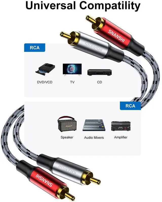Alt view image 4 of 7 - RCA Cables 5ft  RCA to RCA Audio Cable with Gold-Plated Connectors Dual Shielded Against Noise (Hum) and Nylon Braided Jacket for Home Theater Stereo Systems TVs Musical Instruments