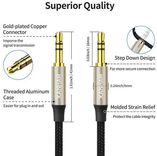 Alt view image 3 of 6 - 3.5mm TRS Stereo Aux Cable 10 Feet /3M Auxiliary Audio Hi-Fi 1/8 Inch Mini Jack Cable Cord Compatible for Smartphone Headphones Car Tablet Home Theater Speaker iPhone iPad iPod etc