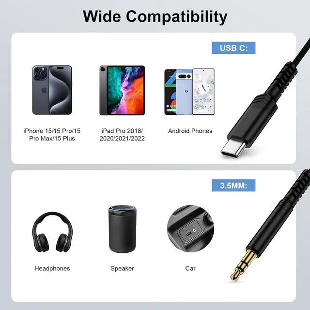 Alt view image 7 of 7 - USB C to 3.5mm Audio Aux Jack Cable for  Galaxy A56/A36/A16/A15/S25 Ultra/S24/S23/S22/S21/S20 6FT Type C to 3.5mm Headphone Audio Adapter Coiled Car Aux Cord for iPhone 16/15/Pixel 9a/8a/8/7/6