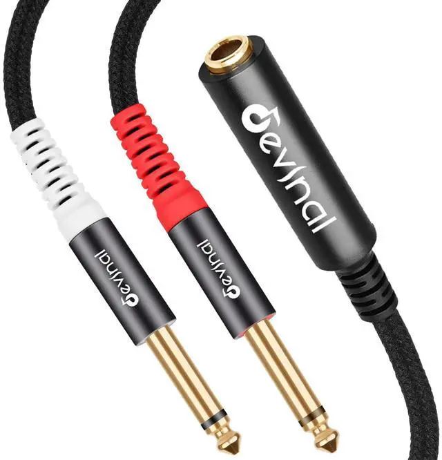 Alt view image 6 of 6 - TRS to Dual TS Breakout Cable - 1/4 Female Stereo to Dual 6.35mm TS Male Adapter & 6.35mm Female to 2 x 1/4 Mono Y Splitter - 1 ft