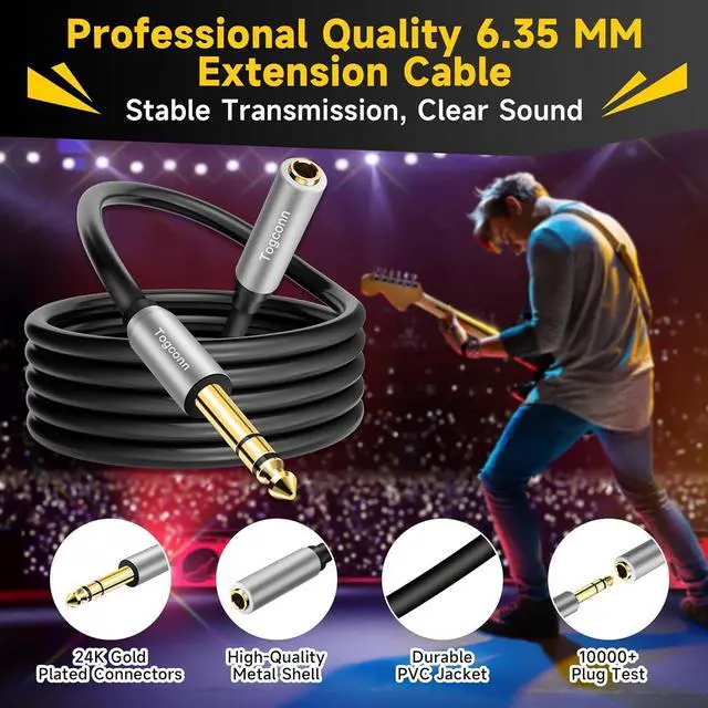 Alt view image 2 of 6 - 1/4 inch Extension Cable 6 Feet 6.35mm 1/4 TRS Male to Female Stereo Adapter JackQuarter inch Headphone Guitar Extension Cable Hi-Fi Sound Gold Plated Connectors Oxygen-Free Copper OFC