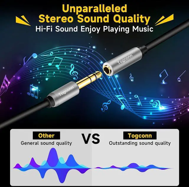 Alt view image 3 of 6 - 1/4 inch Extension Cable 6 Feet 6.35mm 1/4 TRS Male to Female Stereo Adapter JackQuarter inch Headphone Guitar Extension Cable Hi-Fi Sound Gold Plated Connectors Oxygen-Free Copper OFC