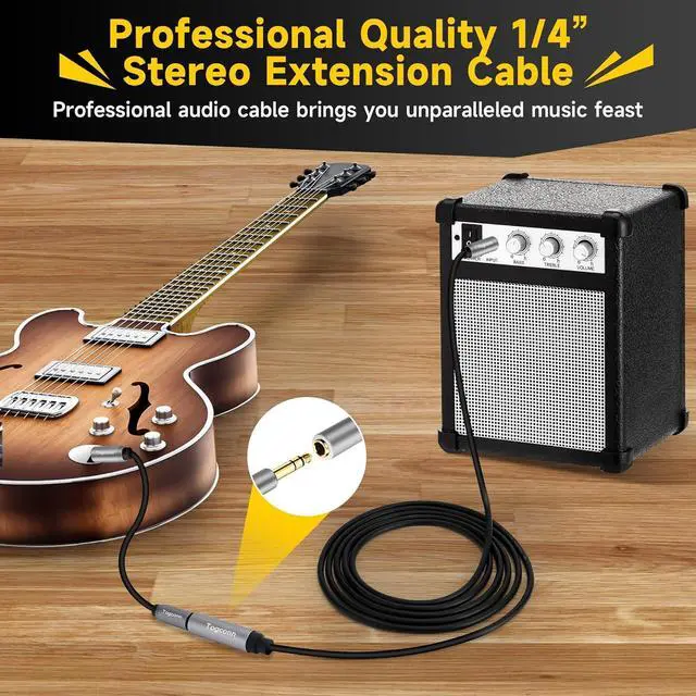 Alt view image 4 of 6 - 1/4 inch Extension Cable 6 Feet 6.35mm 1/4 TRS Male to Female Stereo Adapter JackQuarter inch Headphone Guitar Extension Cable Hi-Fi Sound Gold Plated Connectors Oxygen-Free Copper OFC