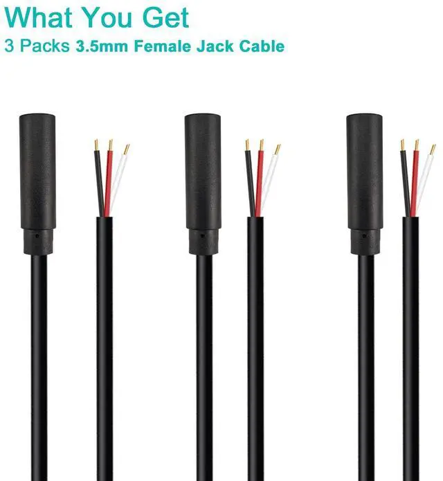 Alt view image 5 of 5 - (3 Pack Replacement 3.5mm Female Jack to Bare Wire Open End TRS 3 Pole Stereo 1/8 3.5mm Jack Plug Connector Audio Cable for Headphone Headset Earphone Cable Repair