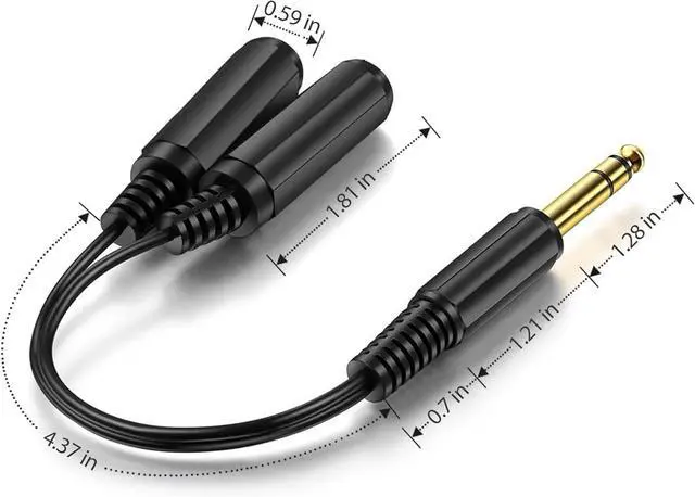 Alt view image 3 of 6 - ICESPRING 1/4 6.35mm Stereo Plug/Male to Dual 1/4 6.35mm Jack/Female Splitter Adapter Cable Converter 0.6 feet