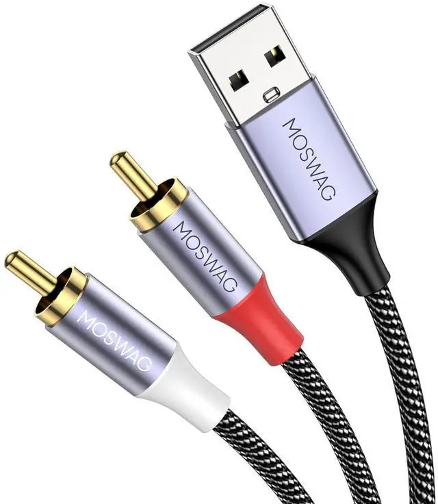 Main image of USB to RCA Cable USB to Dual RCA Stereo Y Splitter Cord Jack Adapter Nylon Braided Stereo Audio Converter Compatible with Laptop PC DVD Player Speaker Power Amplifier
