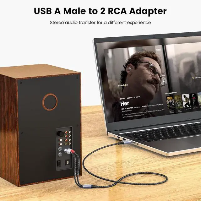 Alt view image 3 of 7 - USB to RCA Cable USB to Dual RCA Stereo Y Splitter Cord Jack Adapter Nylon Braided Stereo Audio Converter Compatible with Laptop PC DVD Player Speaker Power Amplifier