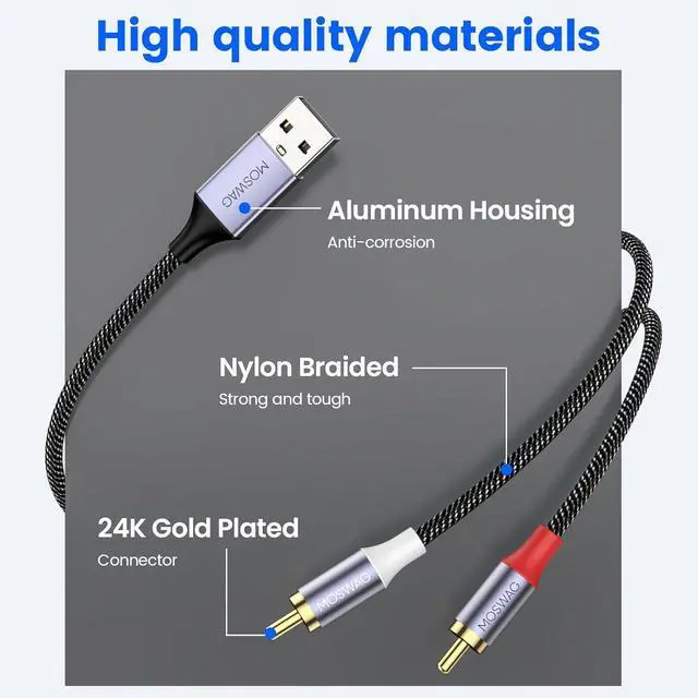 Alt view image 5 of 7 - USB to RCA Cable USB to Dual RCA Stereo Y Splitter Cord Jack Adapter Nylon Braided Stereo Audio Converter Compatible with Laptop PC DVD Player Speaker Power Amplifier