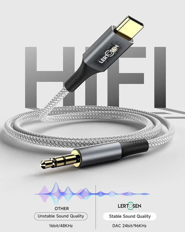 Alt view image 4 of 7 - 2 Pack USB C to 3.5mm Audio Cable [4ft] Type C to Aux Headphone Jack Adapter Hi-Fi DAC Dongle Cord Compatible with iPhone 16/15 Pro Max  S25/S24/S23 iPad Pro Pixel Car Stereo