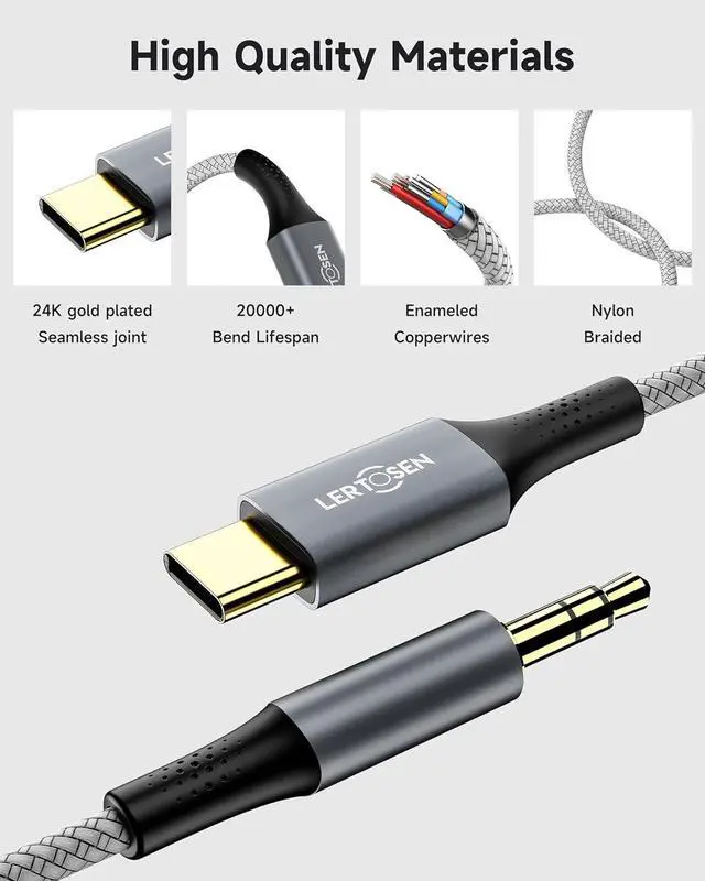 Alt view image 6 of 7 - 2 Pack USB C to 3.5mm Audio Cable [4ft] Type C to Aux Headphone Jack Adapter Hi-Fi DAC Dongle Cord Compatible with iPhone 16/15 Pro Max  S25/S24/S23 iPad Pro Pixel Car Stereo