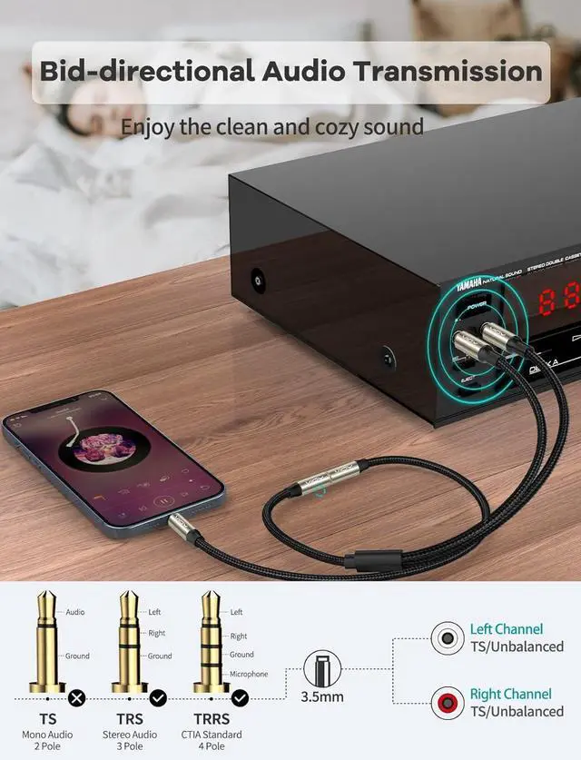 Alt view image 5 of 7 - 3.5mm to Dual 1/4 Inch Audio Splitter Cable Gold Plated 1/8 TRS Female to Dual Quarter Inch 6.35mm TS Mono Male Plug Braided Stereo Breakout Cable 35cm/13.8inch