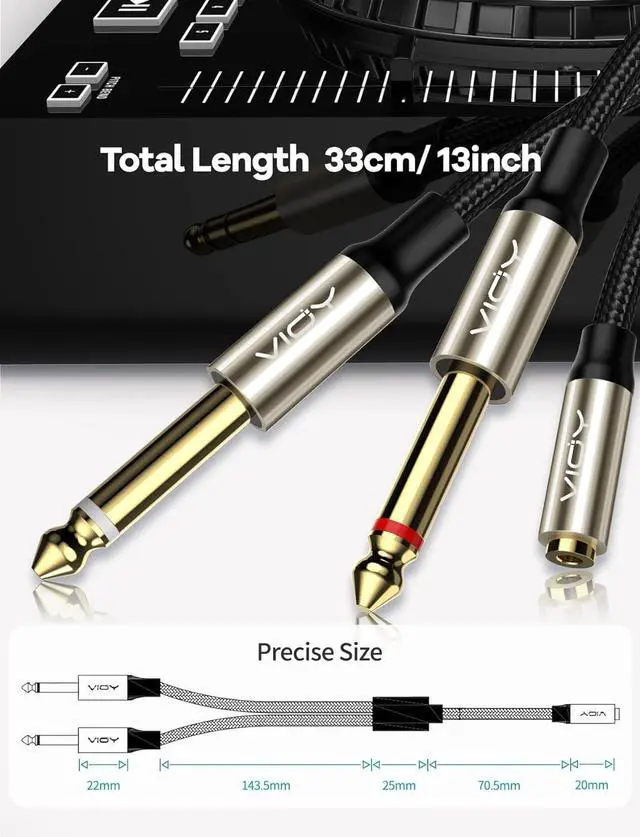 Alt view image 6 of 7 - 3.5mm to Dual 1/4 Inch Audio Splitter Cable Gold Plated 1/8 TRS Female to Dual Quarter Inch 6.35mm TS Mono Male Plug Braided Stereo Breakout Cable 35cm/13.8inch