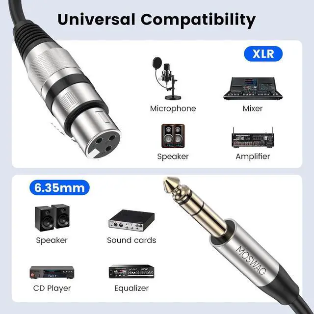 Alt view image 4 of 6 - XLR Female to 1/4 TRS Cable 6.35mm TRS Jack 3M/10FT Microphone Cable for Power Amplifier Audio Sound Consoles Mixer SoundBox Microphone Receiver Professional Camera