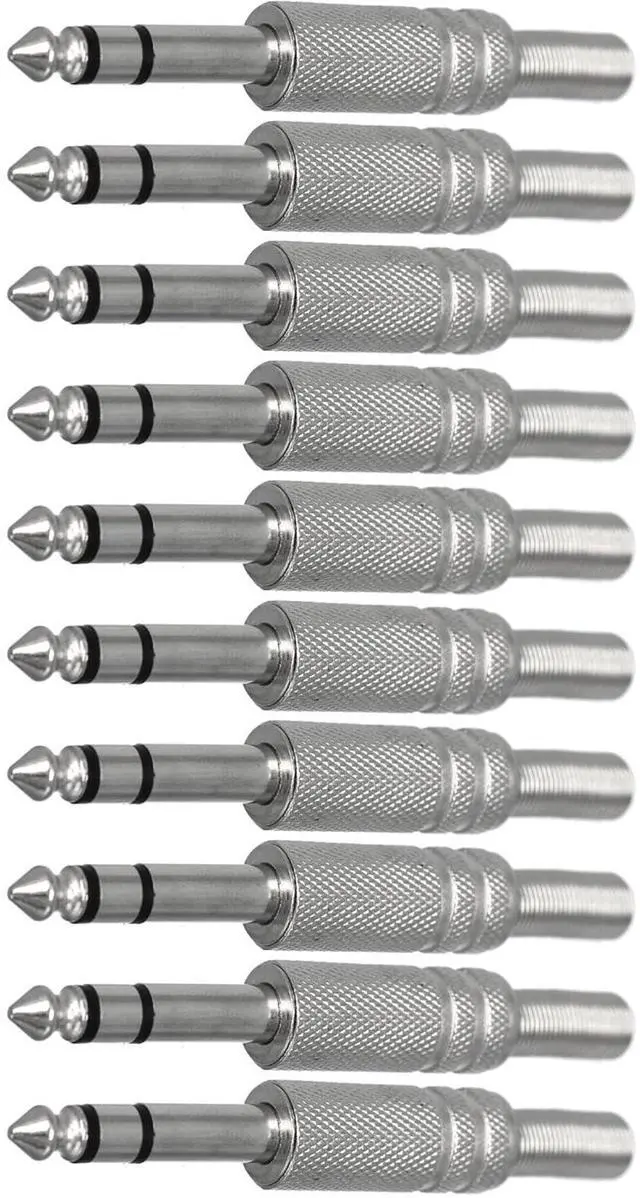 Main image of 6.35mm 1/4 Inch Stereo Male Metal Connector with Spring Strain Relief Plug Coax Audio Mic Solder Adapter (10 Pack)