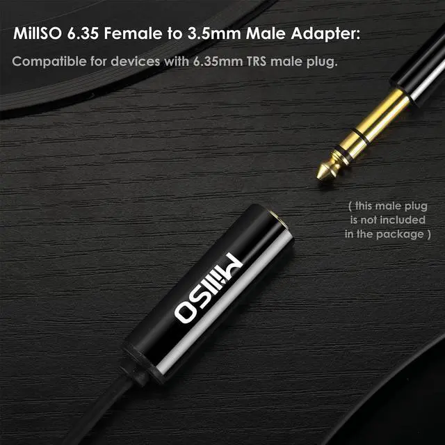 Alt view image 2 of 6 - 1/4 to 3.5mm Instrument Cable TRS Headphone Adapter 6.35mm Female to 3.5mm Male 1/8 to 1/4 Stereo Audio Adapter for Amplifier Guitar Piano Speaker to Phone Laptop Headphone - 12inch/30cm
