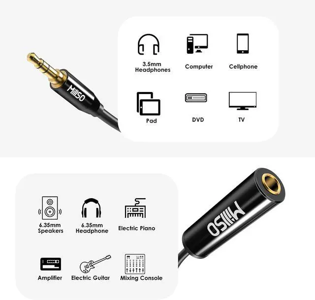 Alt view image 4 of 6 - 1/4 to 3.5mm Instrument Cable TRS Headphone Adapter 6.35mm Female to 3.5mm Male 1/8 to 1/4 Stereo Audio Adapter for Amplifier Guitar Piano Speaker to Phone Laptop Headphone - 12inch/30cm