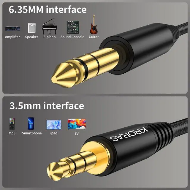 Alt view image 2 of 7 - 3.5mm to 6.35mm Stereo Audio Cable 10 Feet 1/8 to 1/4 TRS Audio Cable with Zinc Alloy and Nylon Braid for Guitar Laptop Home Theater Devices Speaker and Amplifiers ect