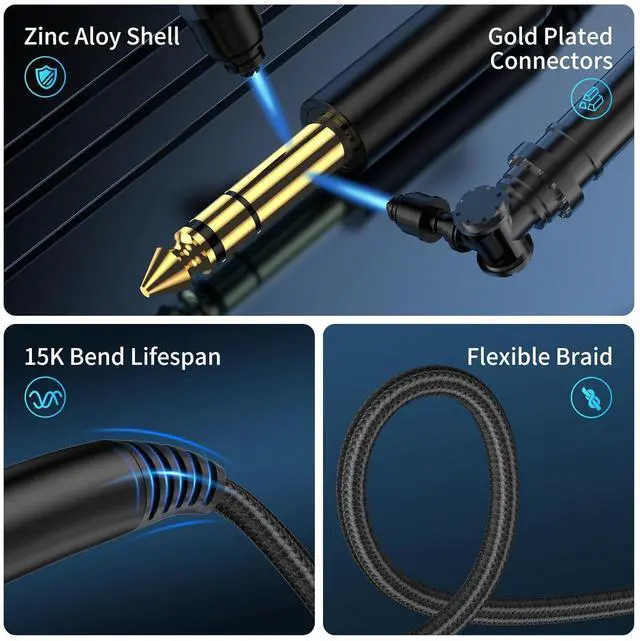 Alt view image 3 of 7 - 3.5mm to 6.35mm Stereo Audio Cable 10 Feet 1/8 to 1/4 TRS Audio Cable with Zinc Alloy and Nylon Braid for Guitar Laptop Home Theater Devices Speaker and Amplifiers ect