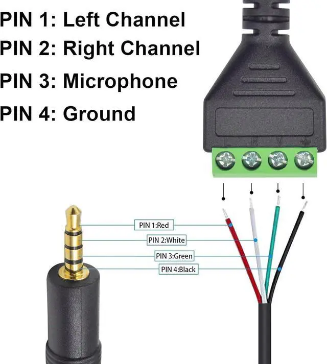 Alt view image 6 of 7 - 3.5mm Speaker Wire Adapter 3.5mm (1/8) 4 Pole Stereo TRRS Male Jack to AV 4 Screw Terminal Block Balun Connectors Cable 30cm (1/8inch/ 4pin)