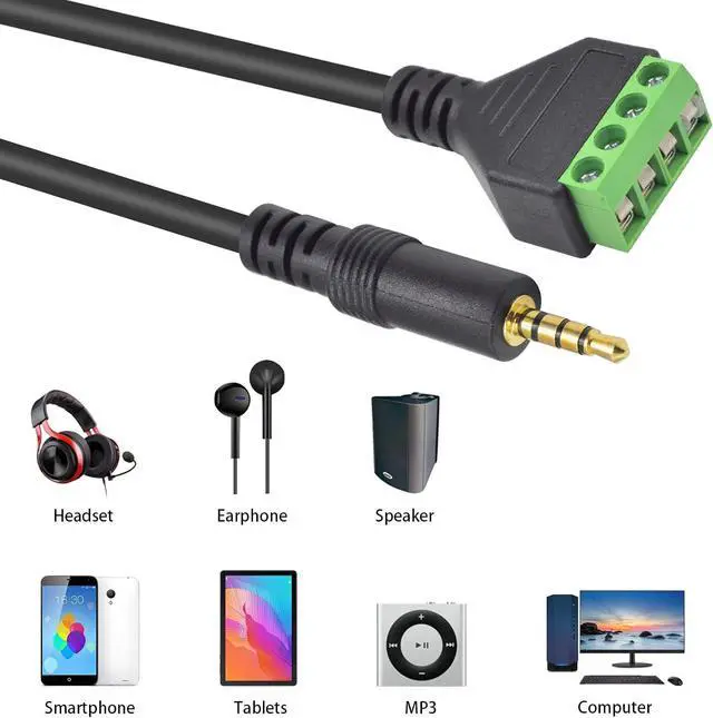 Alt view image 5 of 7 - 3.5mm Speaker Wire Adapter 3.5mm (1/8) 4 Pole Stereo TRRS Male Jack to AV 4 Screw Terminal Block Balun Connectors Cable 30cm (1/8inch/ 4pin)