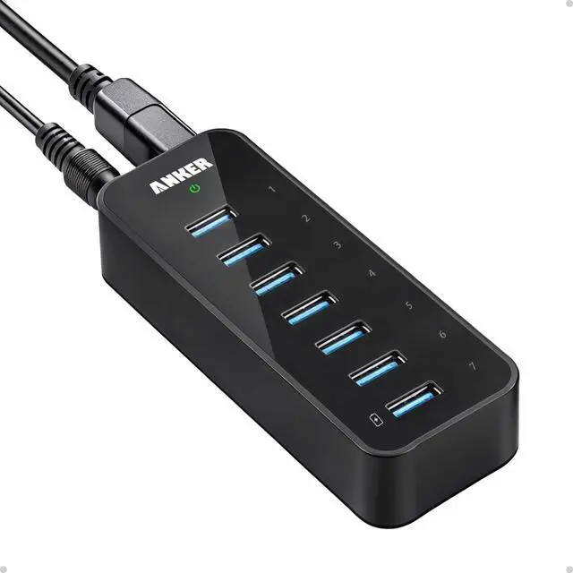 Main image of Powered USB Hub for Laptop 7 Ports USB 3.0 Data Hub with 36W Power Adapter and BC 1.2 Charging Port for iPhone 7/6s Plus iPad Air 2 Galaxy S Series Note Series Mac PC USB-Flash Drives