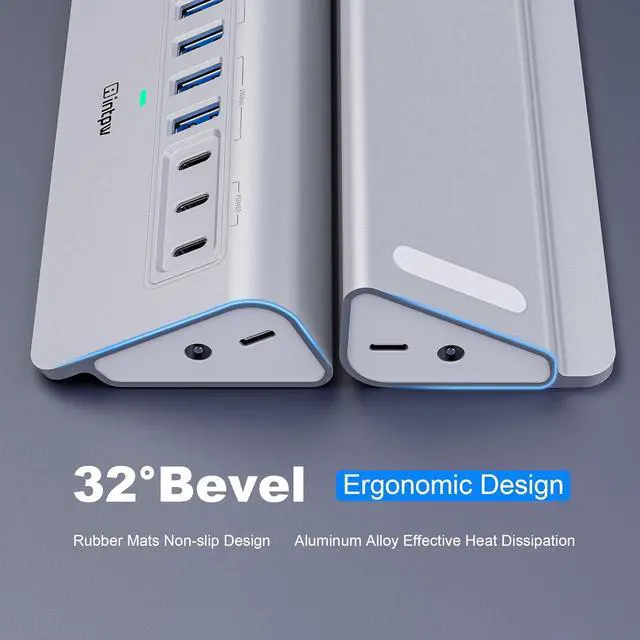 Alt view image 5 of 7 - Powered USB Hub 10Gbps 9-Port USB 3.2 Hub USB C Hub with USB A/USB C 3.2 4 USB 3.0 2 PD 45W Charging Ports 65W Power Adapter and 3.3FT Cable Aluminum USB Hub for Laptop iPhone 16/15 PC
