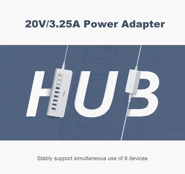Alt view image 7 of 7 - Powered USB Hub 10Gbps 9-Port USB 3.2 Hub USB C Hub with USB A/USB C 3.2 4 USB 3.0 2 PD 45W Charging Ports 65W Power Adapter and 3.3FT Cable Aluminum USB Hub for Laptop iPhone 16/15 PC