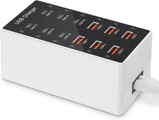 Main image of USB C Charger 12-Ports Charging Station for Multiple Devices - Wall Power Hub Strip Smart Plug Dock Block 6A 6C for iPhone Xs/XR iPad iPod Laptops and Smart Phones 60W