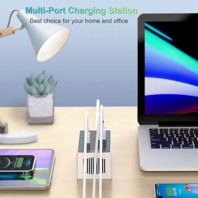 Alt view image 4 of 7 - USB C Charger 12-Ports Charging Station for Multiple Devices - Wall Power Hub Strip Smart Plug Dock Block 6A 6C for iPhone Xs/XR iPad iPod Laptops and Smart Phones 60W