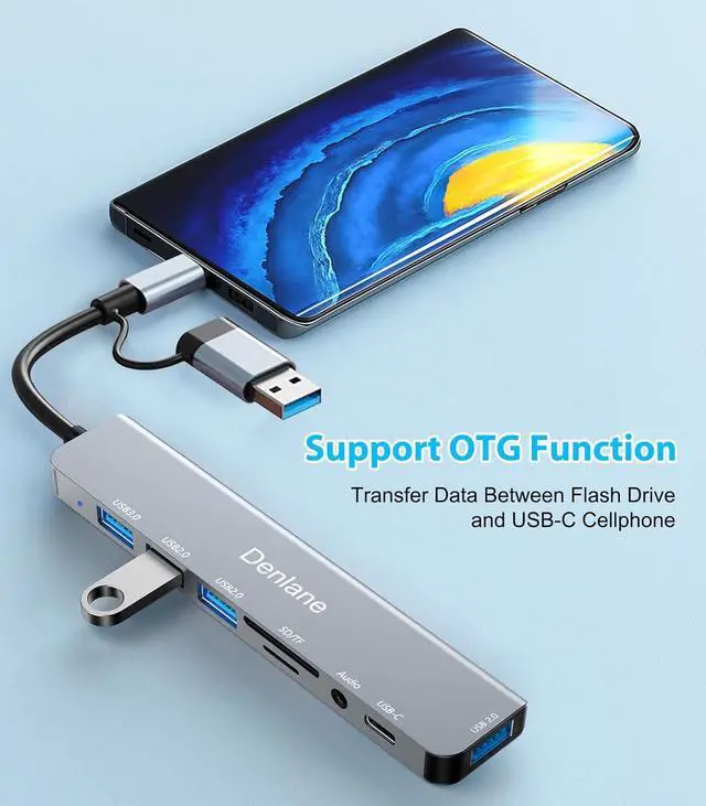 Alt view image 6 of 7 - USB C Hub USB Hub 3.0 for Laptop Upgrade 8 in 2 USB Splitter with USB-C/4 USB A Port Extender TF/SD Card Slot 3.5mm Audio Adapter USBC USB Dongle for PC/Mac/MacBook/Laptop/iPad/Tablet