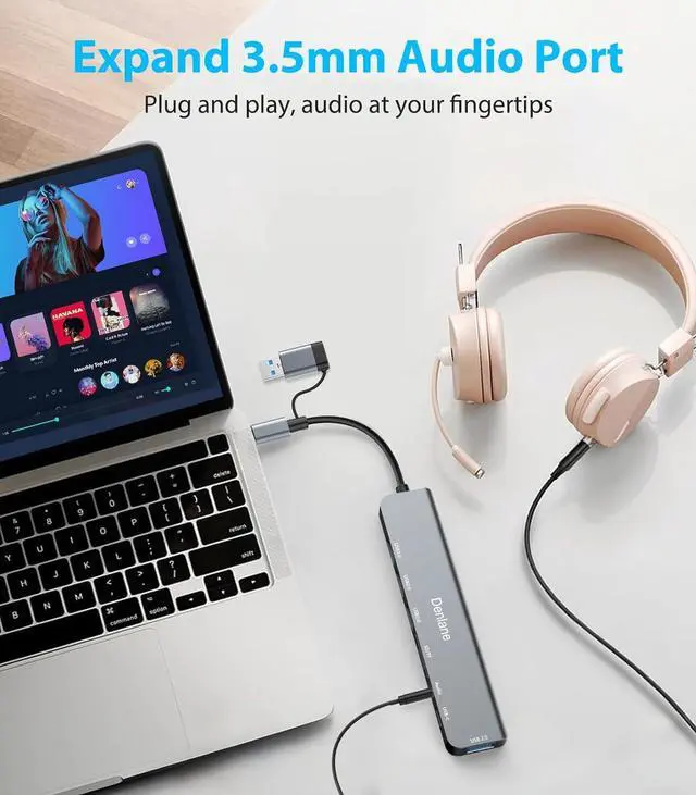 Alt view image 7 of 7 - USB C Hub USB Hub 3.0 for Laptop Upgrade 8 in 2 USB Splitter with USB-C/4 USB A Port Extender TF/SD Card Slot 3.5mm Audio Adapter USBC USB Dongle for PC/Mac/MacBook/Laptop/iPad/Tablet