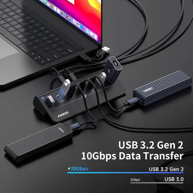 Alt view image 2 of 7 - Aluminum 7 in 1 USB C & USB Hub with USB 3.0 USB 2.0 Ports for PC/Laptops/MacBook Pro/Air/iMac/iPad and More Devices