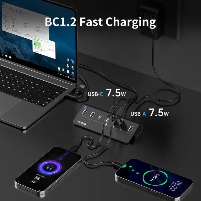 Alt view image 3 of 7 - Aluminum 7 in 1 USB C & USB Hub with USB 3.0 USB 2.0 Ports for PC/Laptops/MacBook Pro/Air/iMac/iPad and More Devices