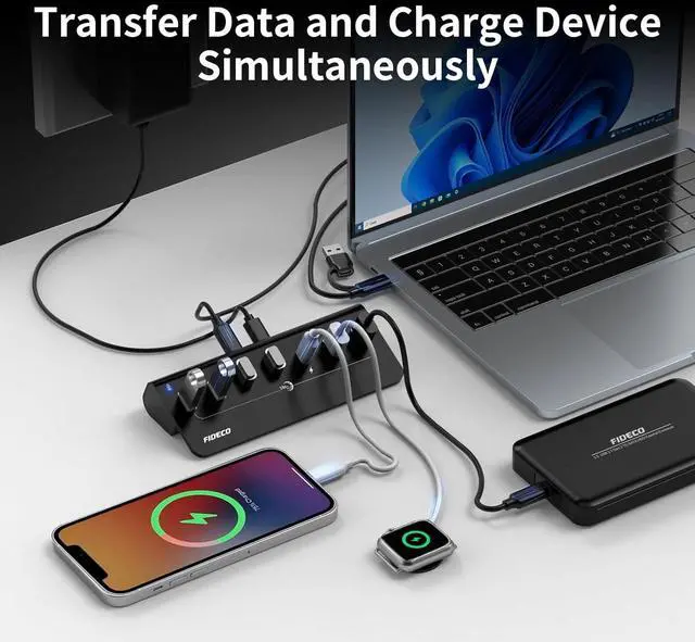 Alt view image 4 of 7 - Aluminum 7 in 1 USB C & USB Hub with USB 3.0 USB 2.0 Ports for PC/Laptops/MacBook Pro/Air/iMac/iPad and More Devices