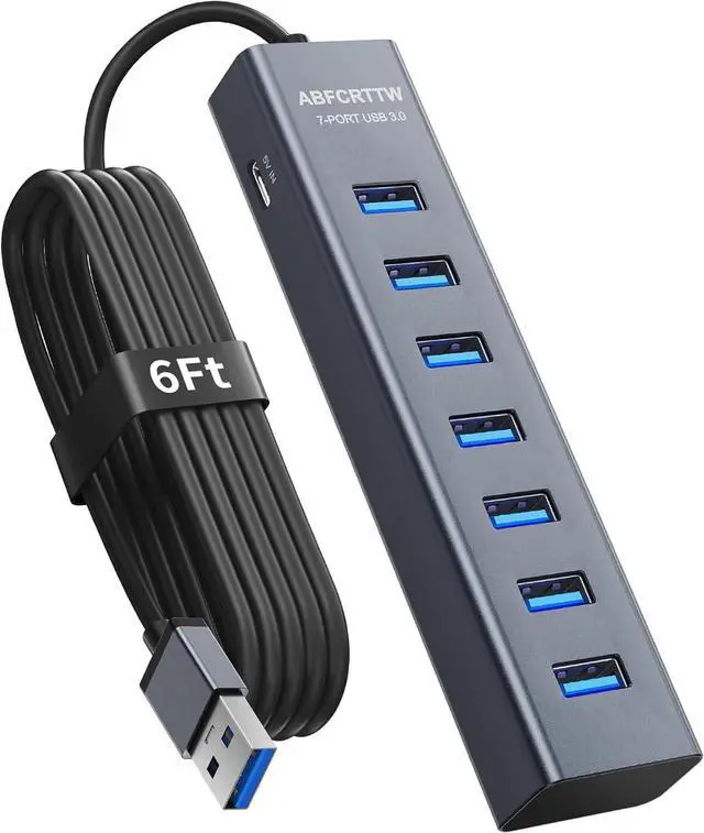 Main image of 6Ft 7-Port USB 3.0 Hub for Desktop Aluminium USB Extender Hub 5Gbps Multiport Adapter Long Cable for Desktop PC Flash Drive Mobile HDD Windows/XPS 1.8m