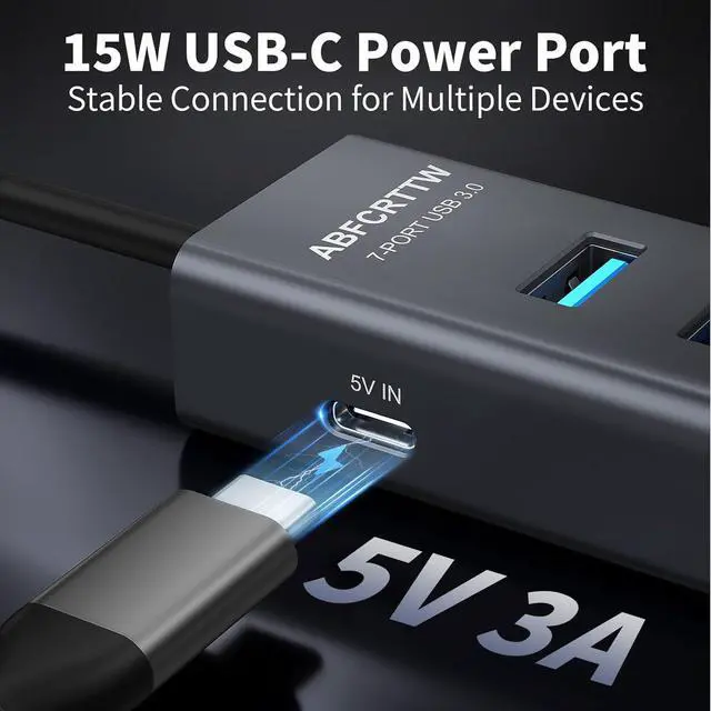 Alt view image 5 of 7 - 6Ft 7-Port USB 3.0 Hub for Desktop Aluminium USB Extender Hub 5Gbps Multiport Adapter Long Cable for Desktop PC Flash Drive Mobile HDD Windows/XPS 1.8m