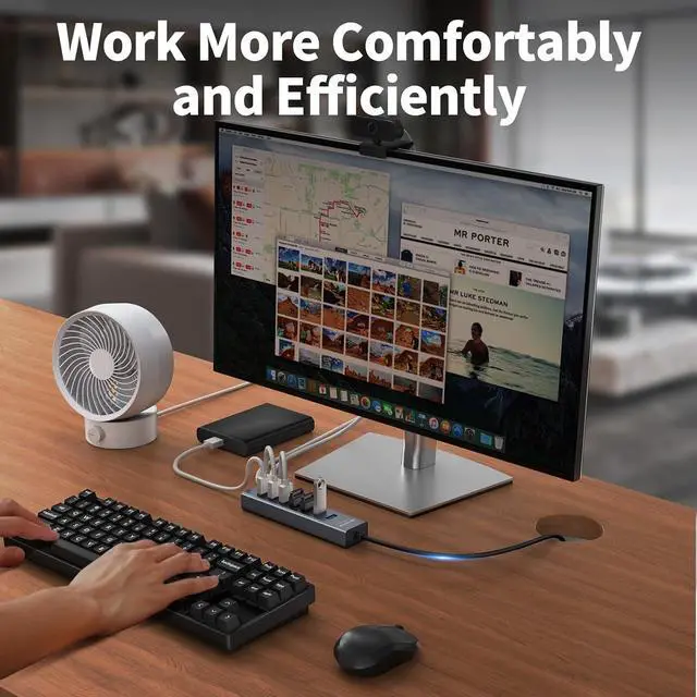 Alt view image 6 of 7 - 6Ft 7-Port USB 3.0 Hub for Desktop Aluminium USB Extender Hub 5Gbps Multiport Adapter Long Cable for Desktop PC Flash Drive Mobile HDD Windows/XPS 1.8m