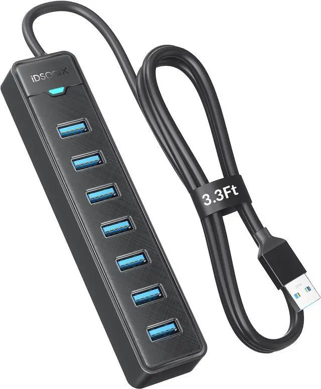 Main image of iDsonix 7 Ports USB Hub 3.0 [3.3Ft] USB Expander Hub 5Gbps USB Splitter Multiport Adapter USB Hub Long Cable for PC Laptop Flash Drive Mobile HDD Windows/XPS 1m