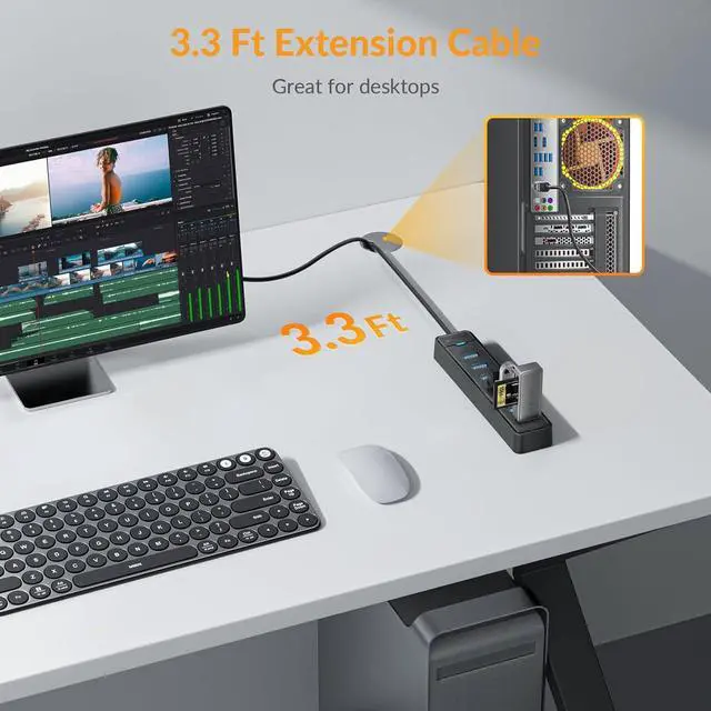 Alt view image 2 of 7 - iDsonix 7 Ports USB Hub 3.0 [3.3Ft] USB Expander Hub 5Gbps USB Splitter Multiport Adapter USB Hub Long Cable for PC Laptop Flash Drive Mobile HDD Windows/XPS 1m