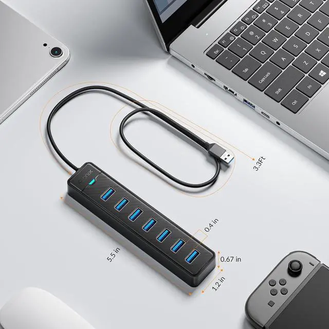 Alt view image 7 of 7 - iDsonix 7 Ports USB Hub 3.0 [3.3Ft] USB Expander Hub 5Gbps USB Splitter Multiport Adapter USB Hub Long Cable for PC Laptop Flash Drive Mobile HDD Windows/XPS 1m