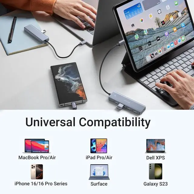 Alt view image 7 of 7 - USB C to USB Hub with 4 USB 3.0 Powered USB C Splitter for Laptop MacBook Pro Mac mini M4 iMac iPad Pro Chromebook  XPS Galaxy S23 and More 0.5FT