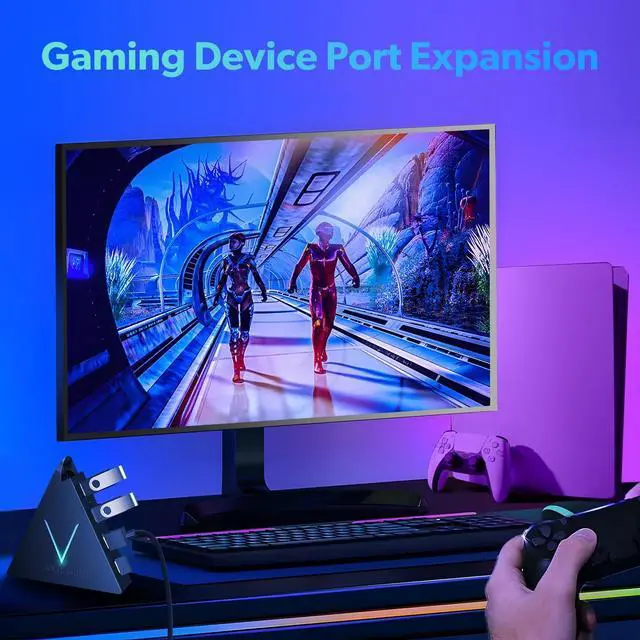 Alt view image 7 of 7 - 4-Port USB 3.0 Hub FlyingVHUB USB Hub Tower with 2 ft Extended Cable USB Splitter for Laptop PC PS4 PS5 Xbox Mouse Keyboard Flash Drive U-Disk (Black)